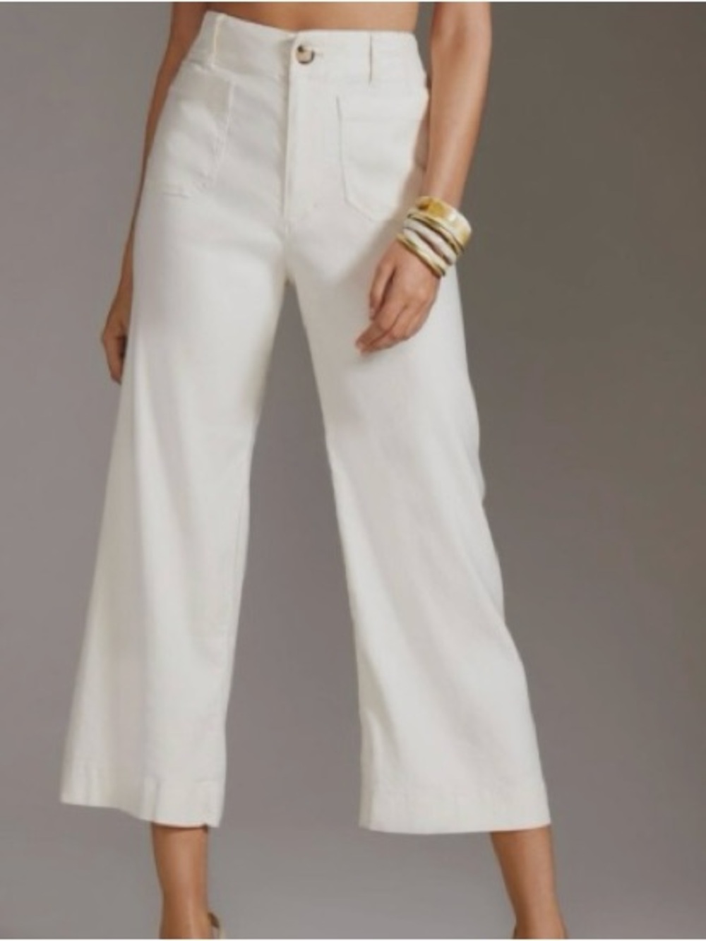 Maeve Anthropologie The Colette Linen Cropped Wide Leg Pants Ivory Size 26